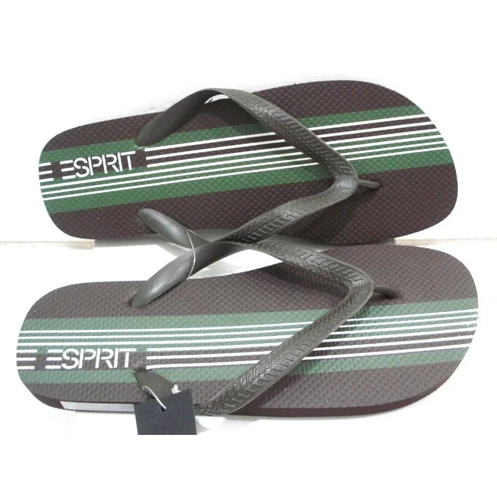 ESPRIT FINN-E Mens Flip Flop Sandals Dark Brown/Green Size 8 New
